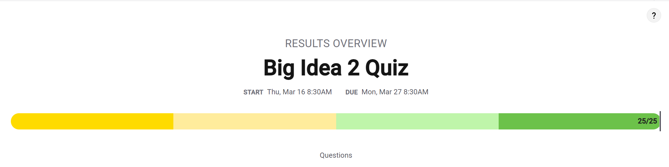 Big Idea Quiz 2 Score