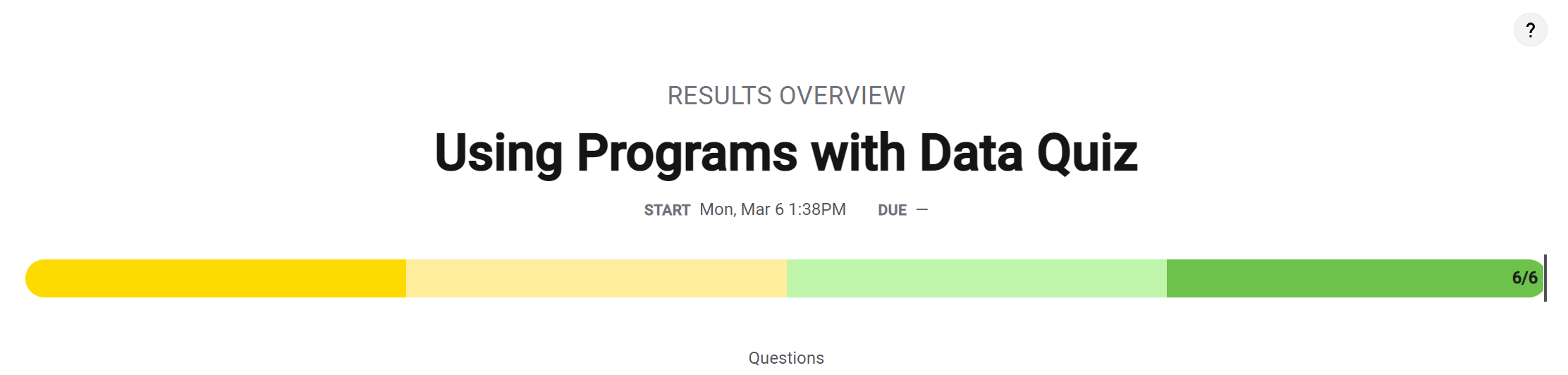 Programs with Data Quiz score